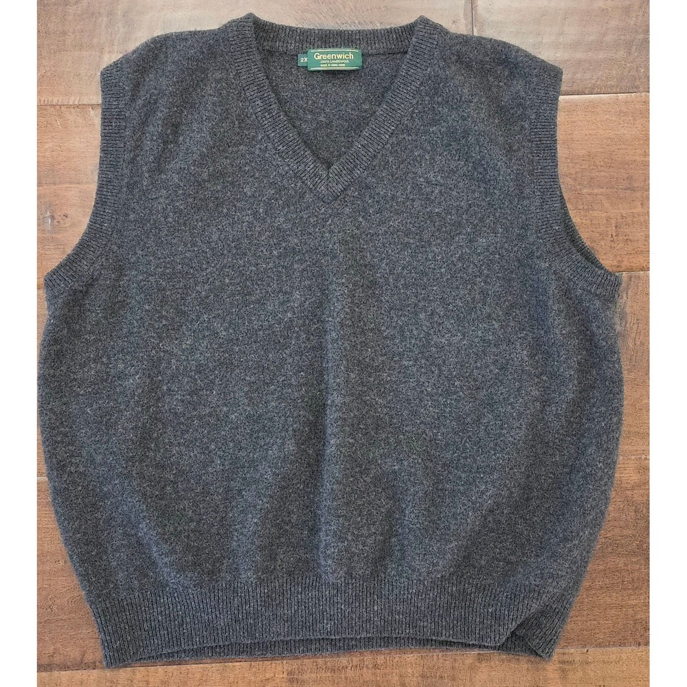 VTG Preppy Grandcore Grunge 2X Charcoal Gray 100% Lambswool V-Neck Sweater Vest